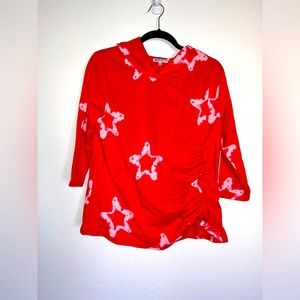 NWT Sportelle 3/4 Sleeve Hooded Star Print Athletic Top Knotted Side Large